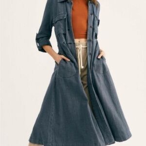 Free People Womens Rainz Duster Jacket Navy M